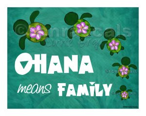 Honu Ohana Aloha or Ohana means Family 5x5 or 7x5 Art Print