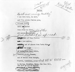 Partial draft typescript of “Harlem” with the poet’s handwritten ...