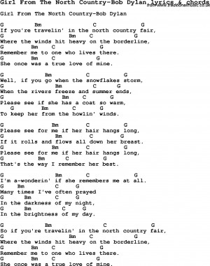 Love Song Lyrics for: Girl From The North Country-Bob Dylan with ...