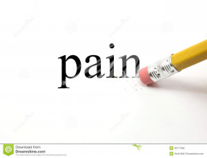 The word Pain written on white with the end of a pencil erasing the ...