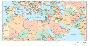 Middle East, North Africa & Mediterranean Map with Country Areas ...