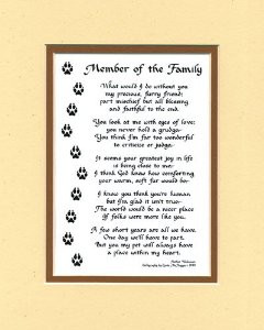 Member of the Family Dog or Cat Poem Wall Decor Pet Dog Saying