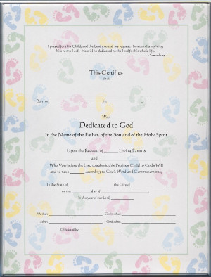 Free baby dedication certificate