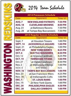 2014 Washington Redskins Football Schedule Magnet