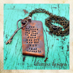 Copper Handforged Scroll Antique Brass Key Handstamped Rumi Quote ...