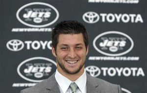 New York Jets quarterback Tim Tebow speaks at a news conference ...
