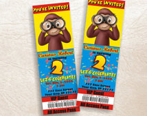 Curious George custom personalized ticket birthday invitations card ...