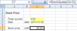 Excel: Retrieve Stock Quotes with a Spreadsheet Formula