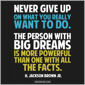 Never give up on what you really want to do. The person with big ...
