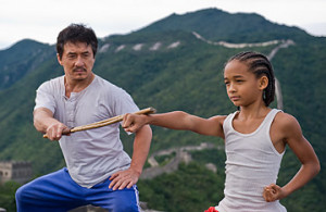 Jackie Chan (left) and Jaden Smith in The Karate Kid .
