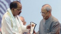 President presents 24th Saraswati Samman to Veerappa Moily