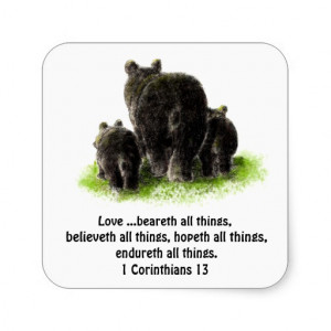 Cute Love Bears all things Quote 1Corinthians 13 Square Sticker