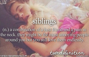Siblings (n,) A combination of a best friend and a pain in the neck ...