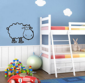 Sheep cute animal wall art decals quote house decoration living room ...