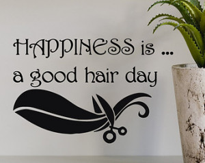Wall Decals Quote Happiness Is A Go od Hair Day Hairdressing Salon ...