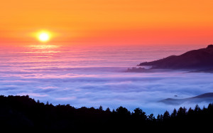 Sunset fog over sea mountains Wallpapers Pictures Photos Images