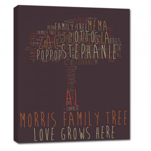 funky family tree with names and quote on canvas
