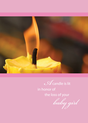 2646 Loss of Baby Girl Sympathy Greeting Card with Candle on Pink