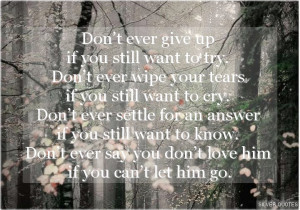 don t ever give up if you still want to try don t ever wipe your tears ...