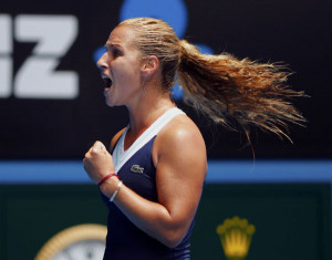 dominika cibulkova reacts during her fourth round match against maria ...