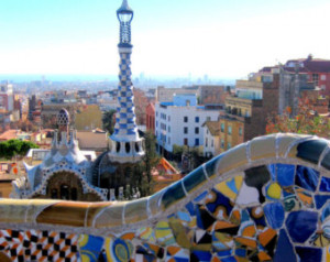 Barcelona Parc Guell. Antonin Gaudi . Colorful. Mosaic. Tiles. Wall ...