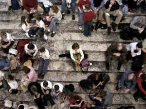 Alone in a crowd … image was intentionally softened and colors muted ...