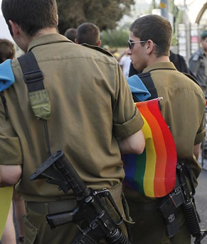 Israeli soldiers march in the gay pride parade in Jerusalem.