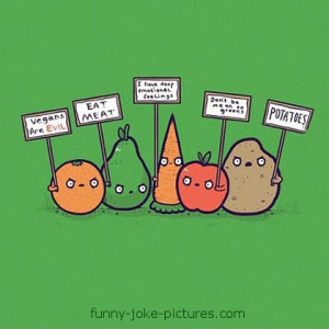 Funny Vegetable Protest Joke Cartoon Picture - Vegans are EVIL. Eat ...