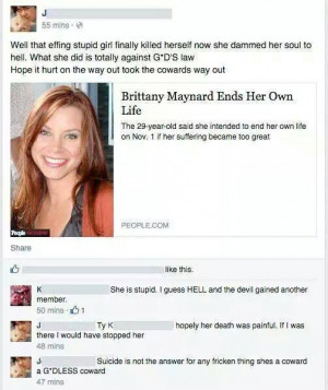 ... claim Death with Dignity activist Brittany Maynard is in Hell