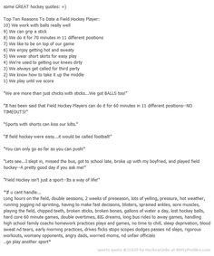 hockey quotes: =) Top Ten Reasons To Date a Field Hockey Player: 10 ...