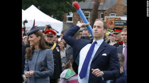 Prince William throws a foam javelin as his wife, now the Duchess of ...