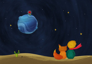 ... › The Little Prince and Fox Looking at Starry Night & Planet B612