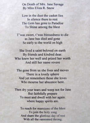 Funeral Poem by Eliz R. Snow