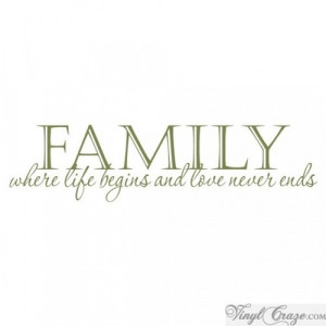 ... for -FAMILY where life begins and love never ends | Vinyl Wall Quote