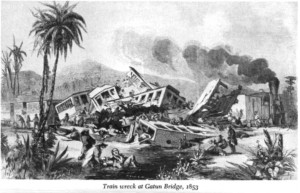 Train wreck at Gatun Bridge 1853