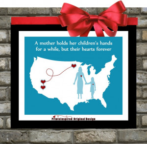 Mothers day gift mom birthday distance map with hearts quotes wall art ...