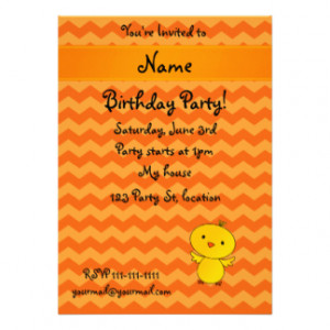 Personalized name baby chick orange chevrons invite