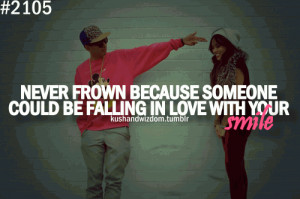 Never frown because someone could be falling inlove with your smile .