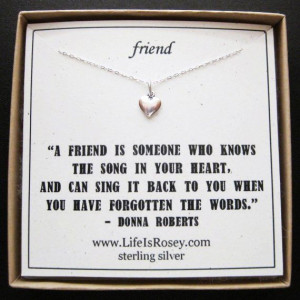 Sterling Silver HEART Charm Necklace - Friendship Quote Card - A ...