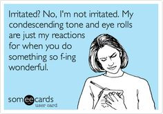 Irritated? No, Im not irritated. My condescending tone and eye rolls ...