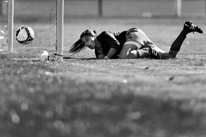 Timpview goal keeper Nisha Bindraban (1) watches as a Mountain View ...