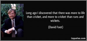 ... than cricket, and more to cricket than runs and wickets. - David Foot