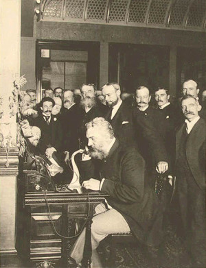 Alexander Graham Bell placing the first New York to Chicago phone call ...