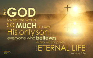... everyone who believes in him will not perish but have eternal life