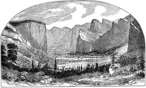 The first picture of Yosemite, a sketch from Thomas Ayers in 1855.