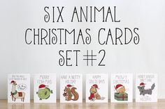 Six (6) Animal Pun Christmas Cards Set #2. XMas. Pun. Blank Cards…