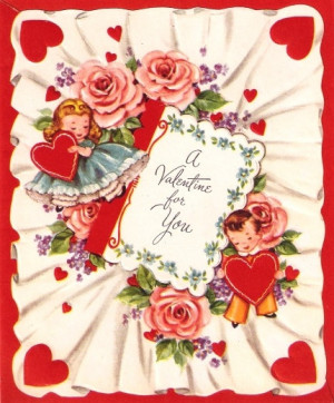Vintage Valentine Card Children Hearts Roses by PaperPrizes