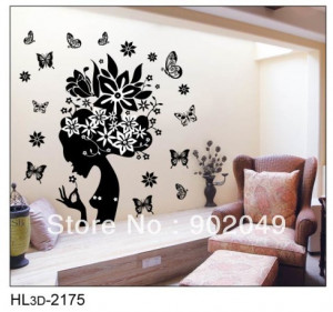 -lots-50x70cm-wall-stickers-black-color-cute-butterfly-beautiful-lady ...
