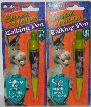 Shrek The Third Talking Donkey Quotes Writing Pens Set of 2, NEW ...