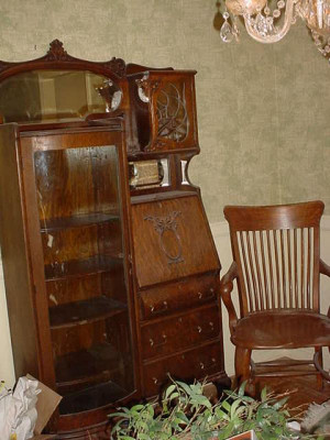 Antique Secretary Side Desk with Hutch